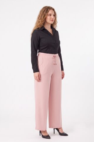 Kadın Bol Paça Beli Lastikli Kumaş Pantolon BGL-ST04322 PUDRA - 42