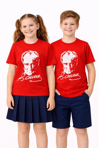 Atatürk Baskılı Çocuk Tişört BGL-ST05506 KIRMIZI - 8 YAŞ