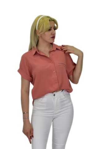 Kadın Ayrobin Kısa Kol Gömlek BGL-ST03695 PUDRA - 40