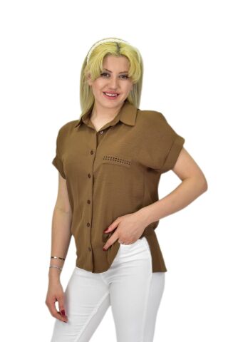 Kadın Ayrobin Kısa Kol Gömlek BGL-ST03695 A.KAHVE - 38