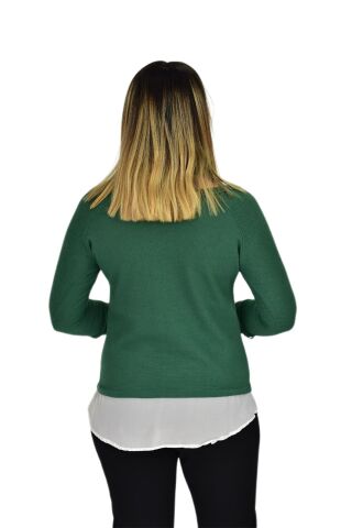 Kadın Boncuk İşli Kayık Yaka Sweat BRG-37415 YEŞİL - M