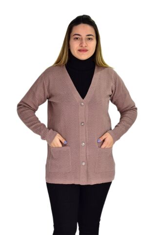 Kadın Cepli Triko Hırka BGL-ST03349 PUDRA - XL