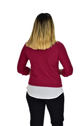 Kadın Boncuk İşli Kayık Yaka Sweat BRG-37415 BORDO - M