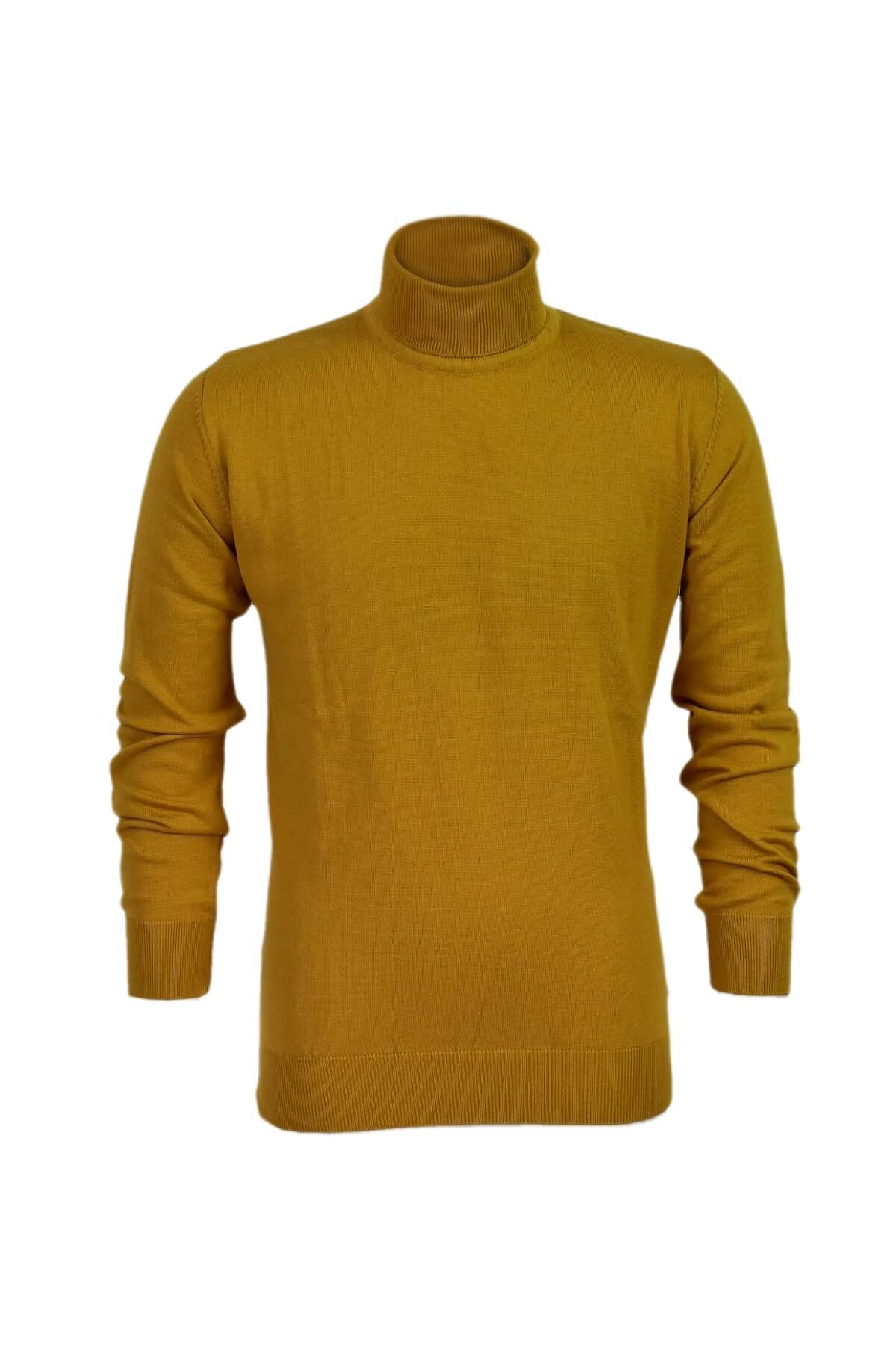 Erkek Spor Düz Balıkçı Yaka Kazak R21010 BGL-ST03179 HARDAL - XL
