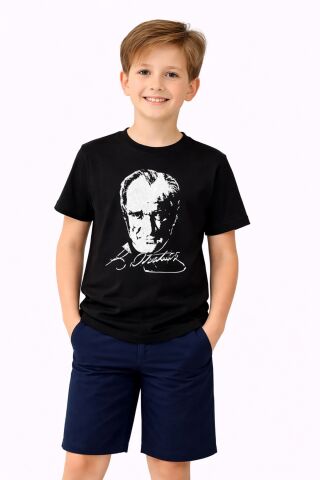 Atatürk Baskılı Çocuk Tişört BGL-ST05506 SİYAH - 13 YAŞ