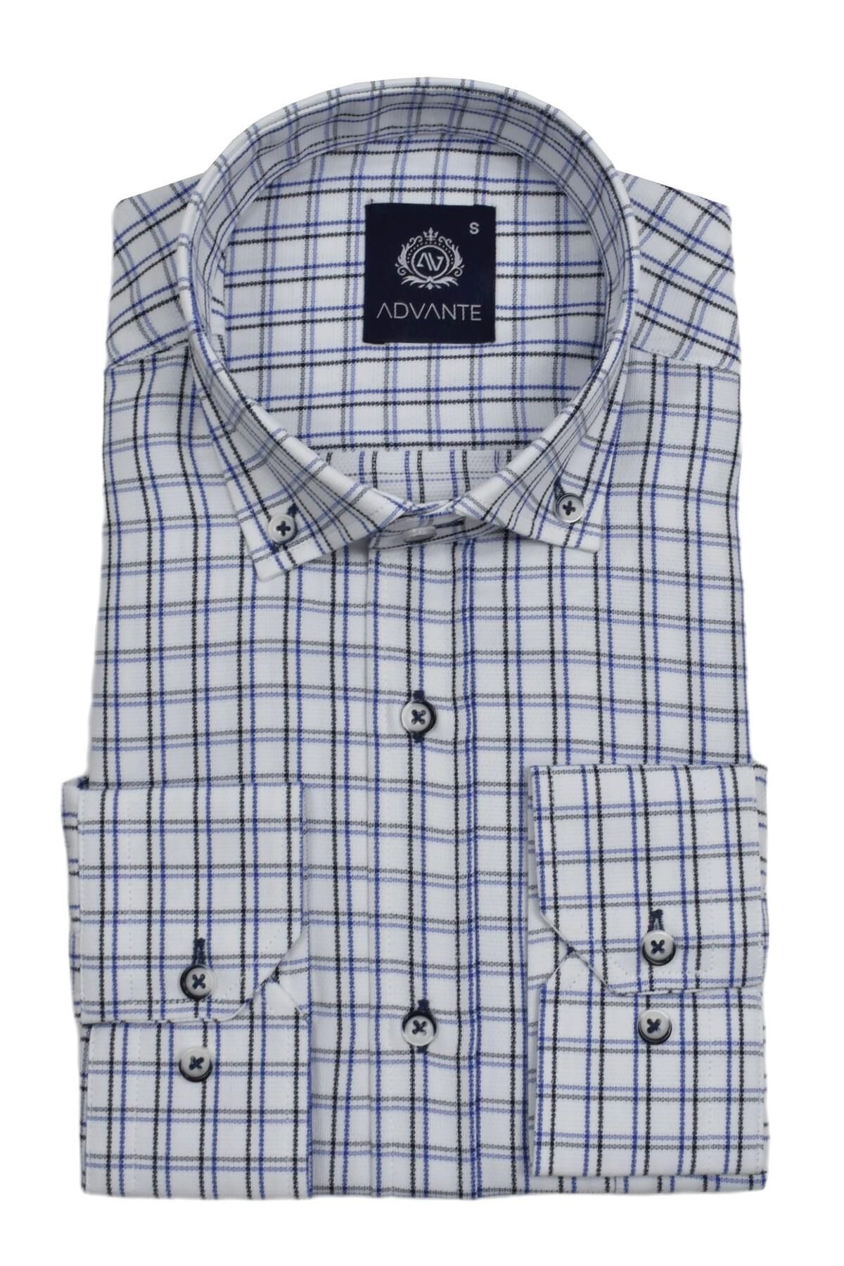 Erkek Ekose Klasik Uzun Kol Gömlek Oxford BGL-ST02990 LACİVERT - S