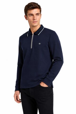Erkek Mevsimlik Spor Polo Yaka Fermuarlı Sweatshırt BGL-ST05468 LACİVERT - 3XL