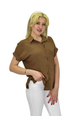 Kadın Ayrobin Kısa Kol Gömlek BGL-ST03695 A.KAHVE - 46