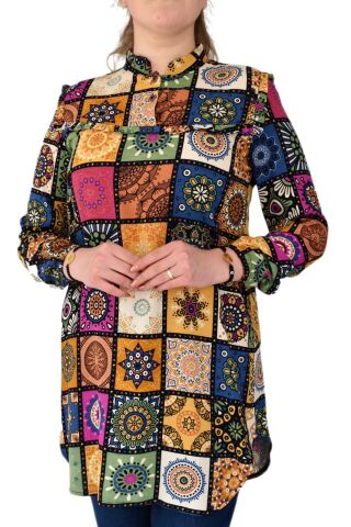 Kadın Etnik Desen Tunik BGL-ST02016 KİREMİT - 46