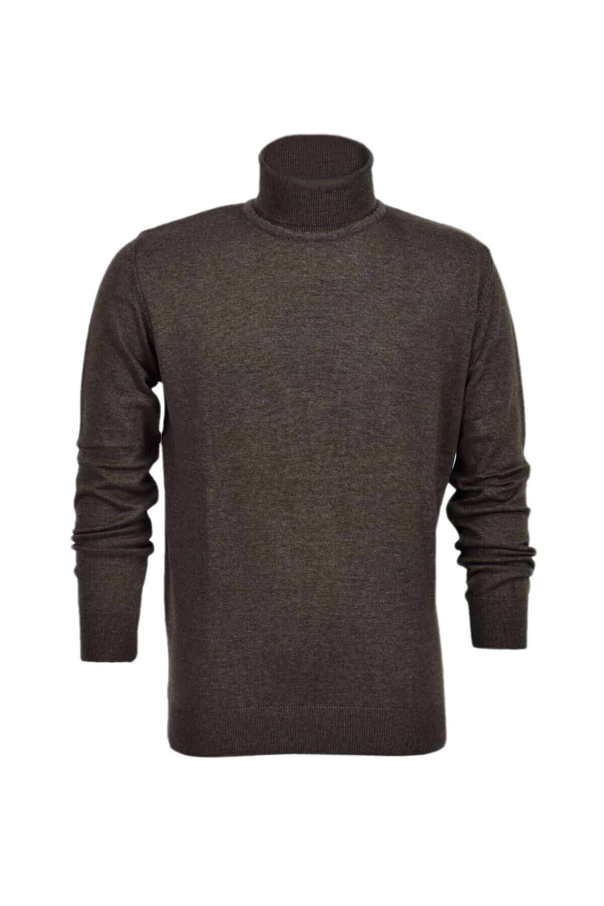 Erkek Spor Düz Balıkçı Yaka Kazak R21010 BGL-ST03179 KAHVE - L