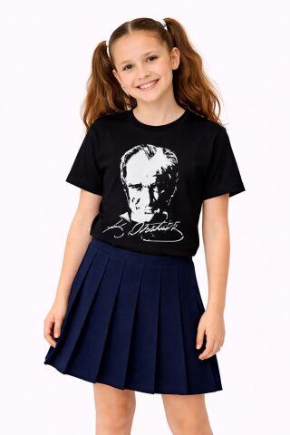Atatürk Baskılı Çocuk Tişört BGL-ST05506 SİYAH - 7 YAŞ