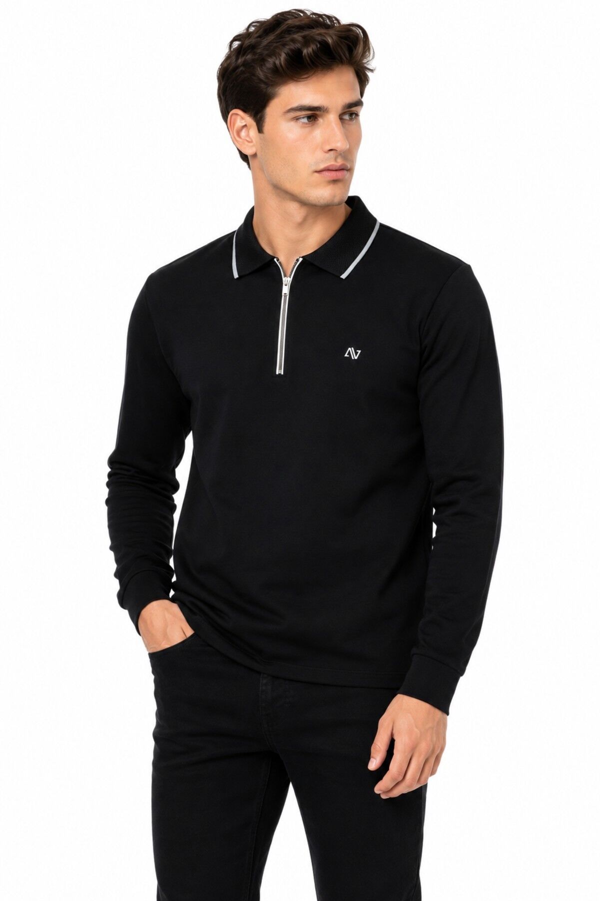 Erkek Mevsimlik Spor Polo Yaka Fermuarlı Sweatshırt BGL-ST05468 SİYAH - XL