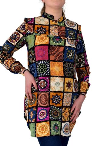 Kadın Etnik Desen Tunik BGL-ST02016 FUŞYA - 50