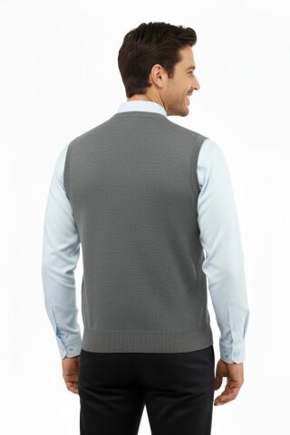 Erkek Düğmeli Yelek Cepli Çelik Örgü Klasik Kalıp 5205L BGL-ST04846 K.GRİ - 2XL