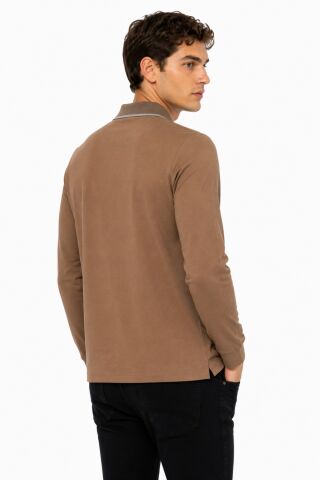 Erkek Mevsimlik Spor Polo V Yaka Sweatshırt BGL-ST05469 A.KAHVE - M