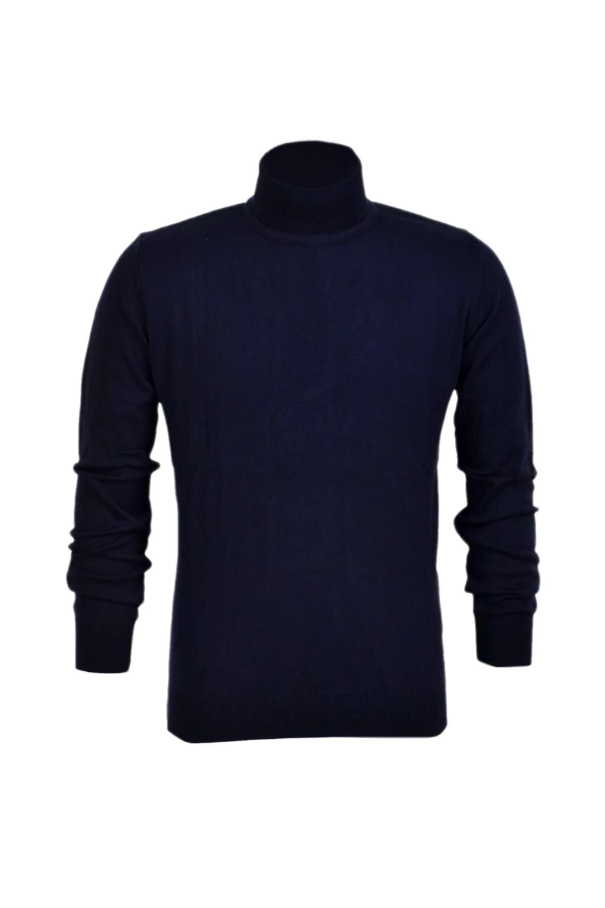 Erkek Spor Düz Balıkçı Yaka Kazak R21010 BGL-ST03179 LACİVERT - XL