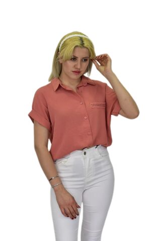 Kadın Ayrobin Kısa Kol Gömlek BGL-ST03695 PUDRA - 40