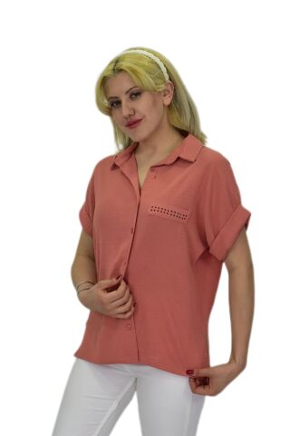 Kadın Ayrobin Kısa Kol Gömlek BGL-ST03695 PUDRA - 40