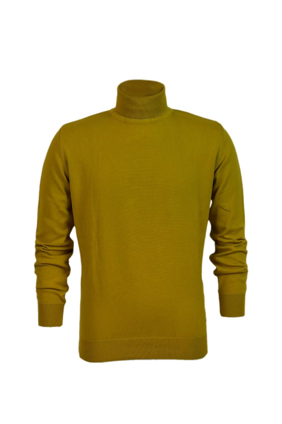 Erkek Spor Düz Balıkçı Yaka Kazak R21010 BGL-ST03179 SAFRAN - 2XL