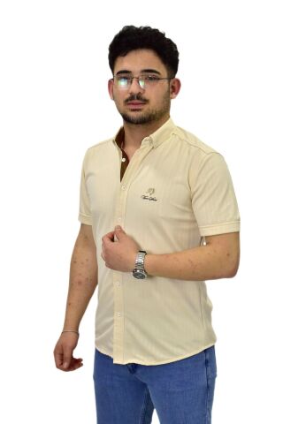 Erkek Spor Silim Fit Kısa Kol Gömlek BGL-ST04481 BEJ - M