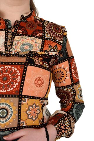 Kadın Etnik Desen Tunik BGL-ST02016 KİREMİT - 46