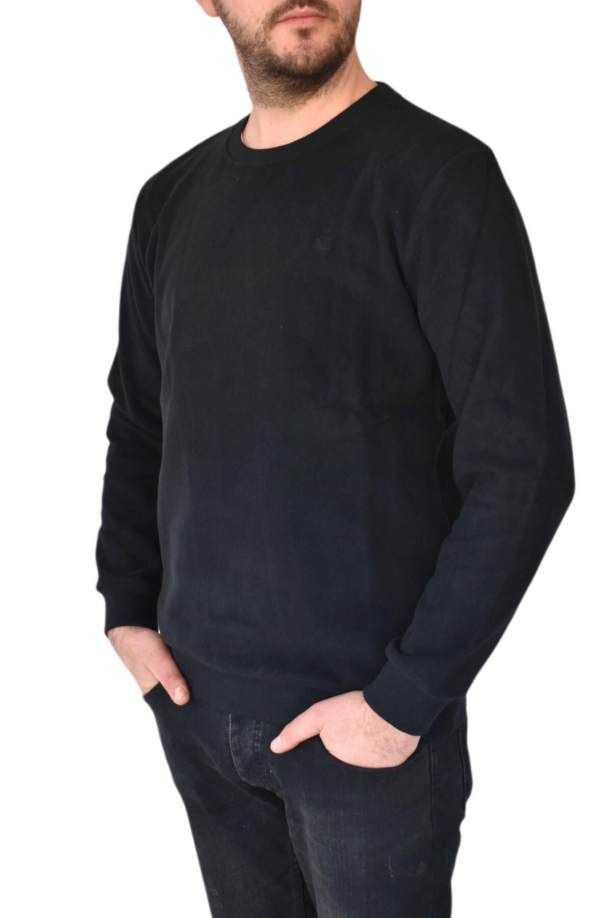 Erkek Büyük Beden Sıfır Yaka Sweatshirt 2268-BTL  BGL-ST02355 SİYAH - 4XL
