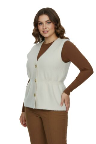 Kadın Düğmeli Sakallı Triko Yelek BGL-ST05076
