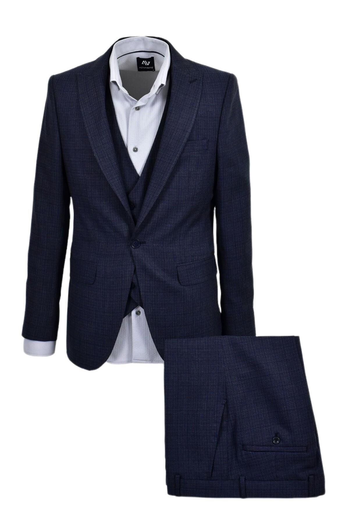 Erkek Hasır Silim Fit Takım Elbise BGL-ST03496 LACİVERT - 46