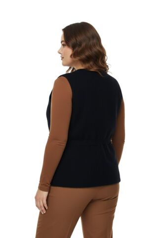Kadın Düğmeli Sakallı Triko Yelek BGL-ST05076 SİYAH - M/L