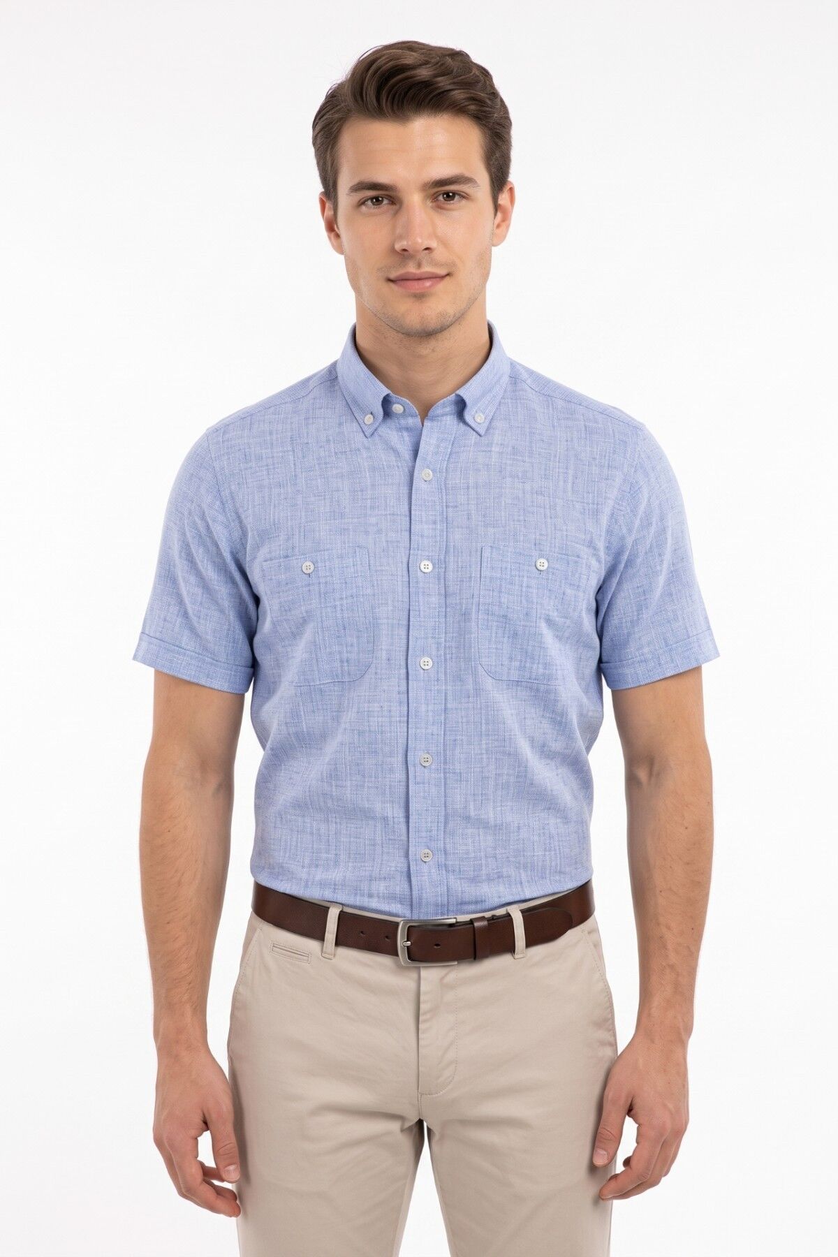 Erkek Çift Cepli % 100 Cotton Kısa Kol Gömlek BGL-ST05647