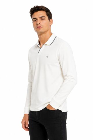 Erkek Mevsimlik Spor Polo V Yaka Sweatshırt BGL-ST05469 EKRU - 2XL
