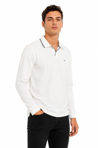 Erkek Mevsimlik Spor Polo V Yaka Sweatshırt BGL-ST05469 EKRU - 2XL