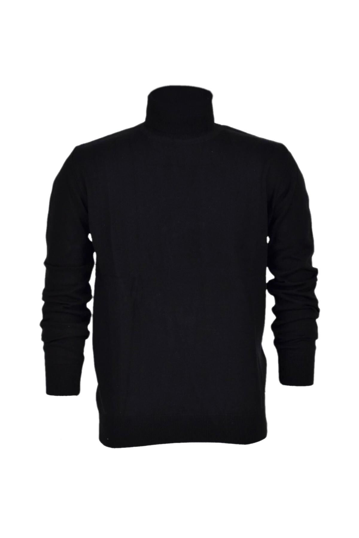 Erkek Spor Düz Balıkçı Yaka Kazak R21010 BGL-ST03179 SİYAH - XL