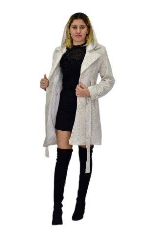 Kadın Pıtırcık Uzun Kaşe Kaban BGL-ST04122 KREM - 38