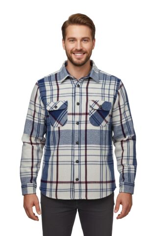 Erkek Kışlık Çift Cep Kapaklı Oduncu Gömlek BGL-ST04934 İNDİGO - 2XL