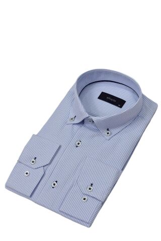 Erkek Klasik Piti Kare Tek Cepli Gömlek BGL-ST03904 MAVİ - S