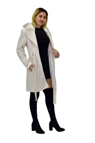 Kadın Pıtırcık Uzun Kaşe Kaban BGL-ST04122 KREM - 40