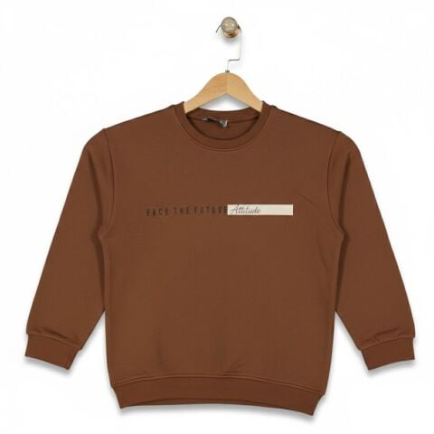 Erkek Çocuk Önü Baskılı Sweatshirt BGL-ST05235 A.KAHVE - 14 YAŞ