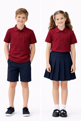 Erkek Kız Çocuk Polo Yaka Kısa Kollu Tişört BGL-ST05505 BORDO - 7 YAŞ