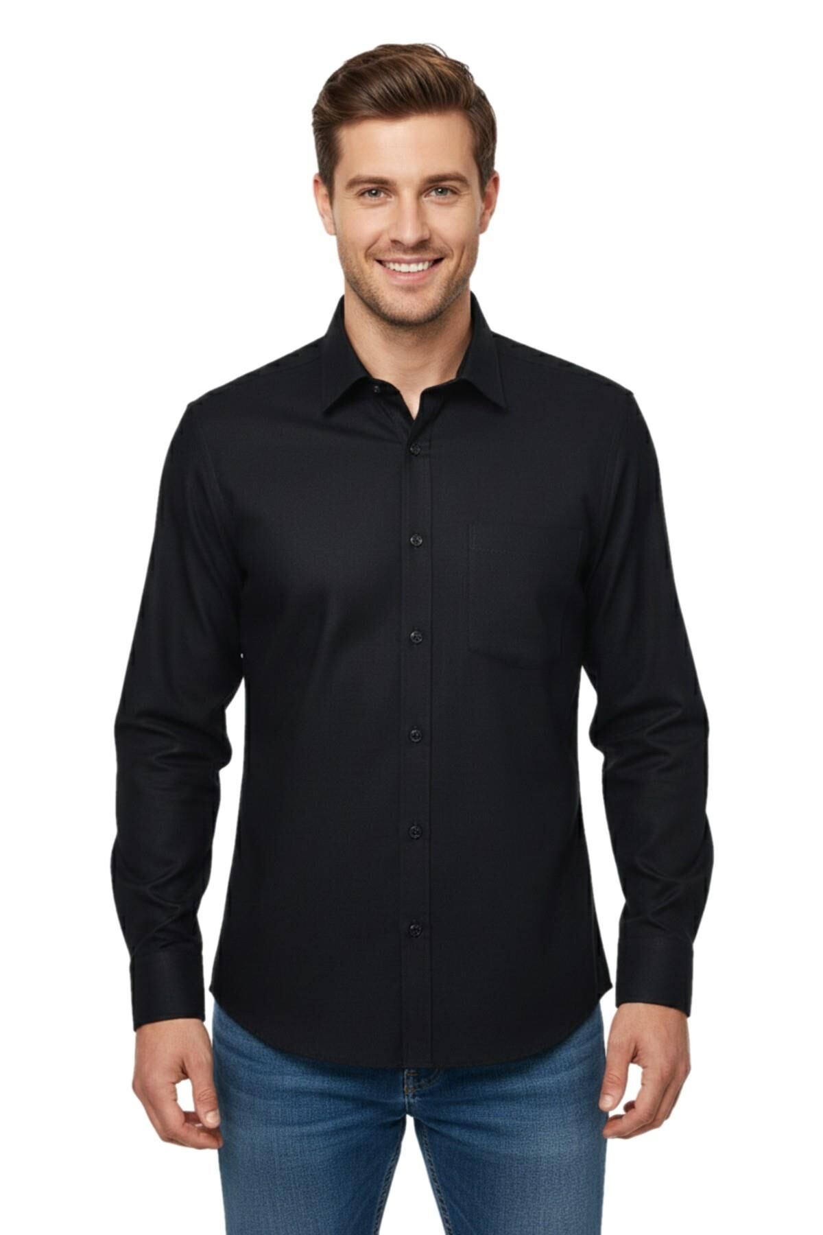 Erkek Büyük Beden Kışlık Uzun Kol Gömlek 3773 BGL-ST04802 SİYAH - 4XL