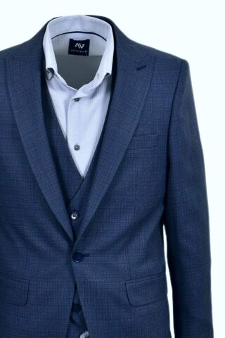 Erkek Hasır Silim Fit Takım Elbise BGL-ST03496 MAVİ - 50