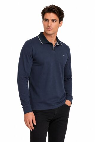 Erkek Mevsimlik Spor Polo V Yaka Sweatshırt BGL-ST05469 FÜME - 2XL