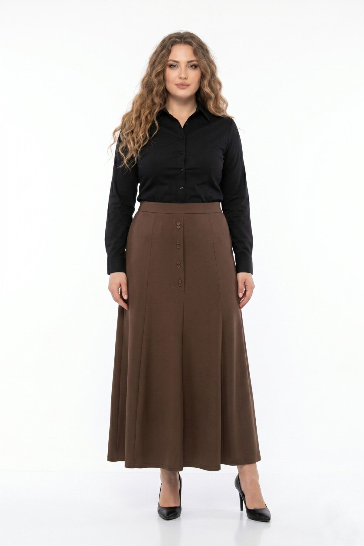 Kadın Kumaş Etek Lastikli Kemer Balık Model BGL-ST05512 A.KAHVE - 52