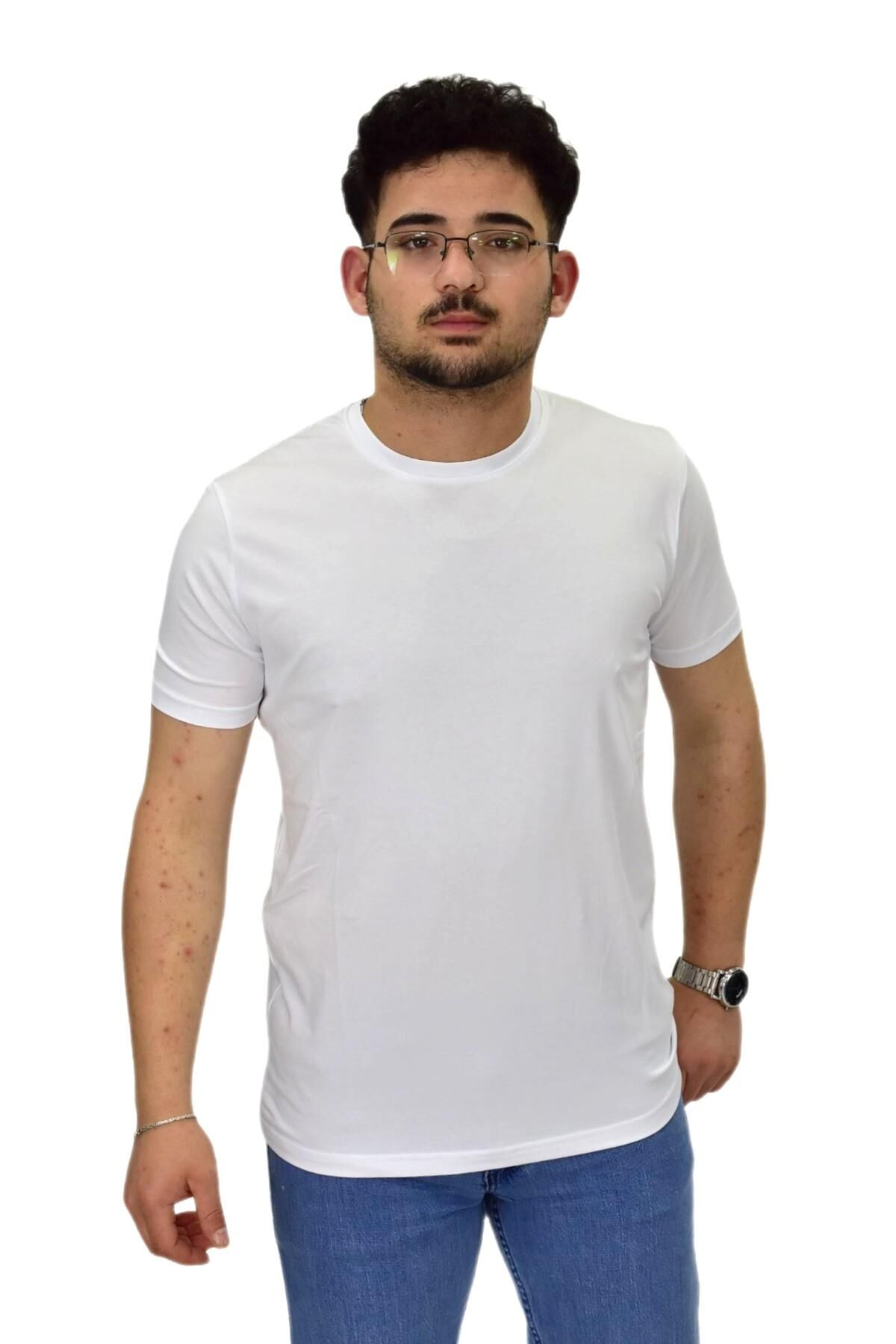 Erkek Sıfıryaka Düz Likra Süprem Tişört 4380 BGL-ST04528 BEYAZ - L