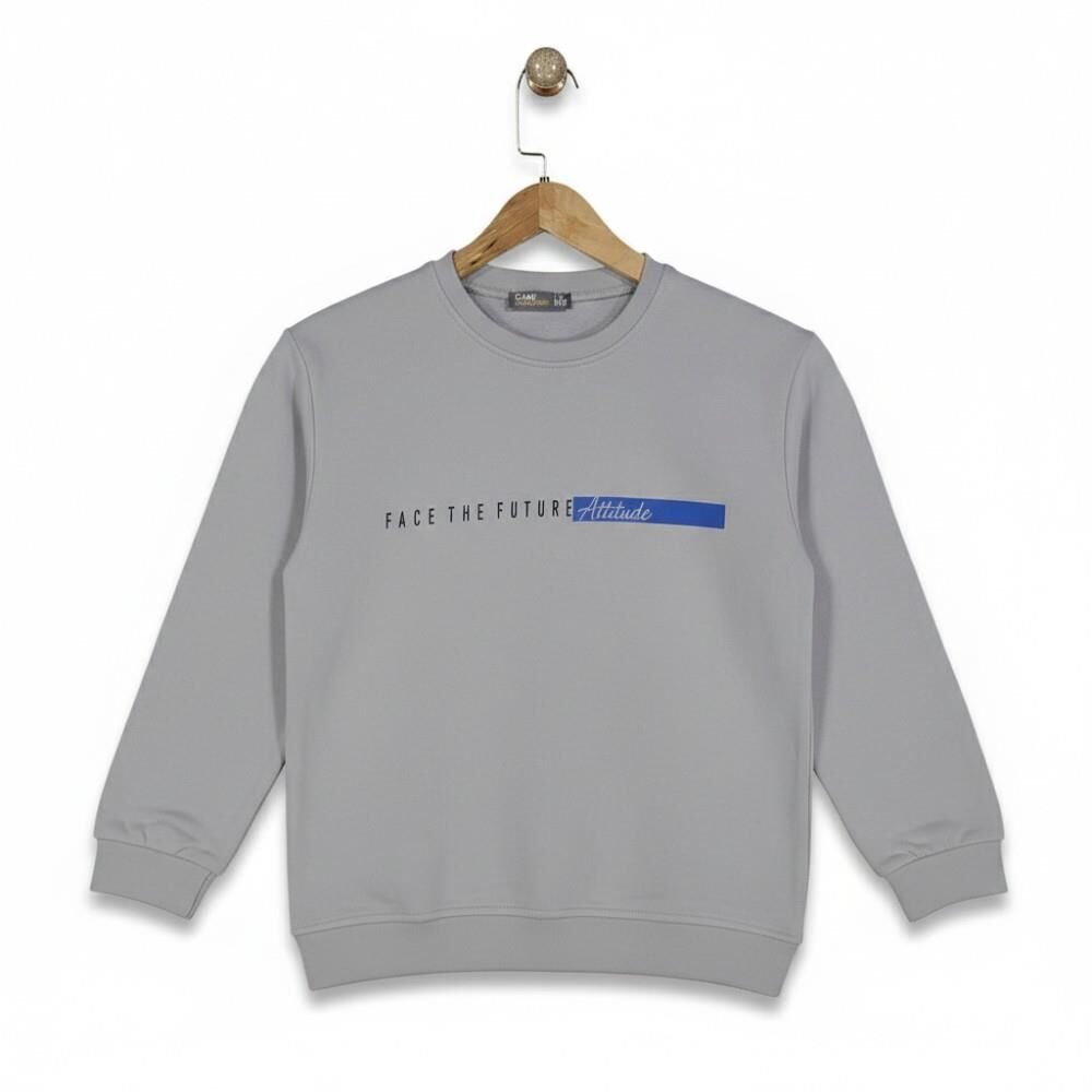 Erkek Çocuk Önü Baskılı Sweatshirt BGL-ST05235 GRİ - 15 YAŞ