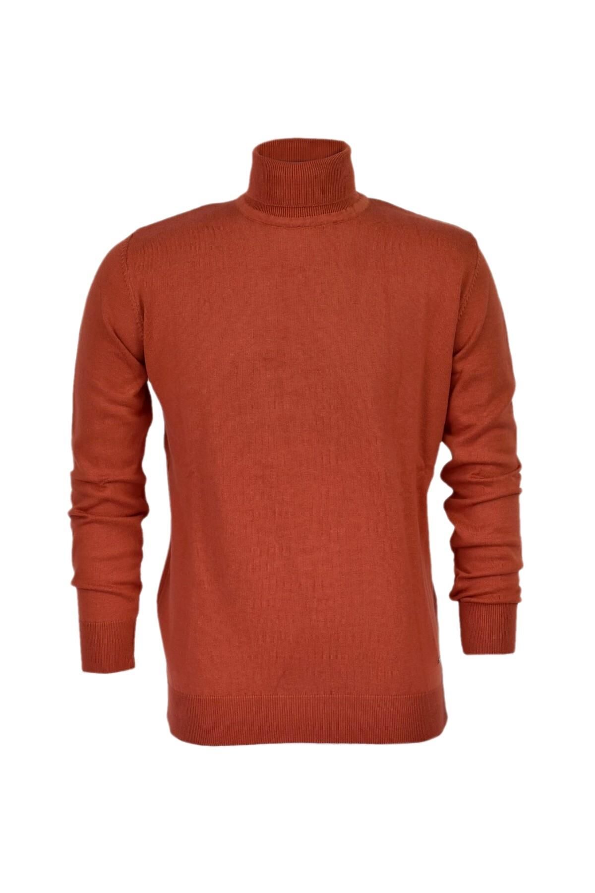 Erkek Spor Düz Balıkçı Yaka Kazak R21010 BGL-ST03179 TURUNCU - XL