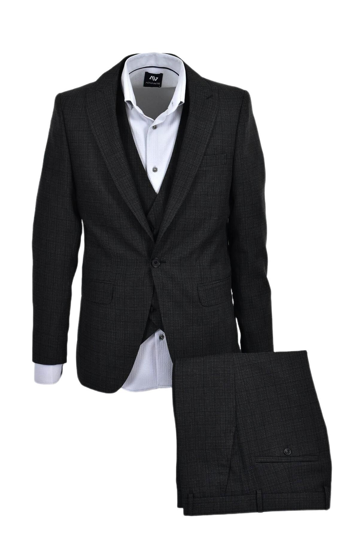 Erkek Hasır Silim Fit Takım Elbise BGL-ST03496 SİYAH - 46