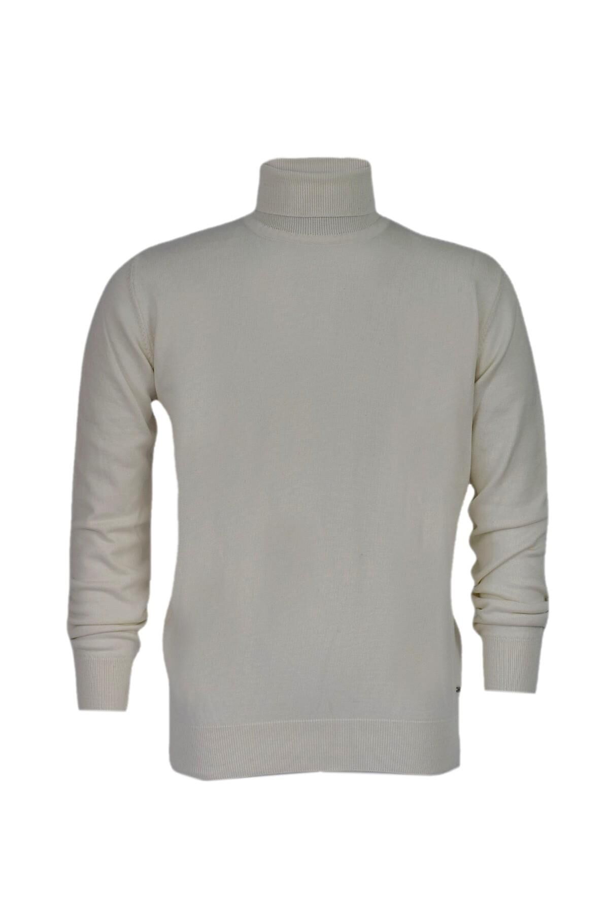 Erkek Spor Düz Balıkçı Yaka Kazak R21010 BGL-ST03179 EKRU - XL