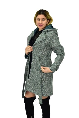 Kadın Pıtırcık Uzun Kaşe Kaban BGL-ST04122 YEŞİL - 42