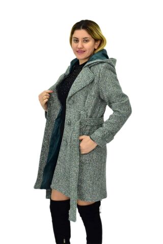 Kadın Pıtırcık Uzun Kaşe Kaban BGL-ST04122 YEŞİL - 42